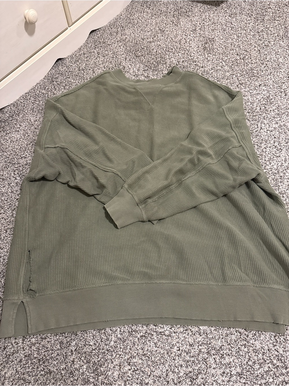 aerie Olive Green Waffle Crewneck Sweatshirt